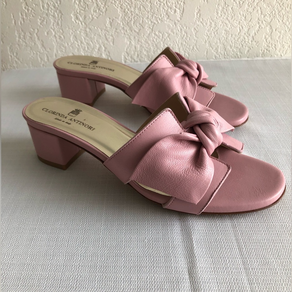 Clorinda Antinori Sandals Pink Leather Block Heel Made in Italy Size 7 $345 - Picture 5 of 12